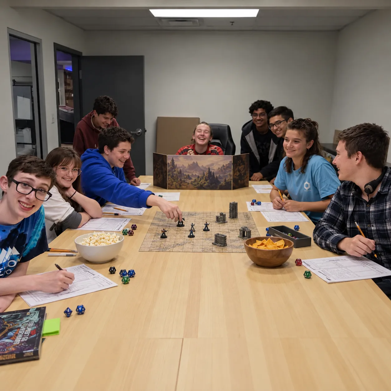 Players gathered around a tabletop role-playing game