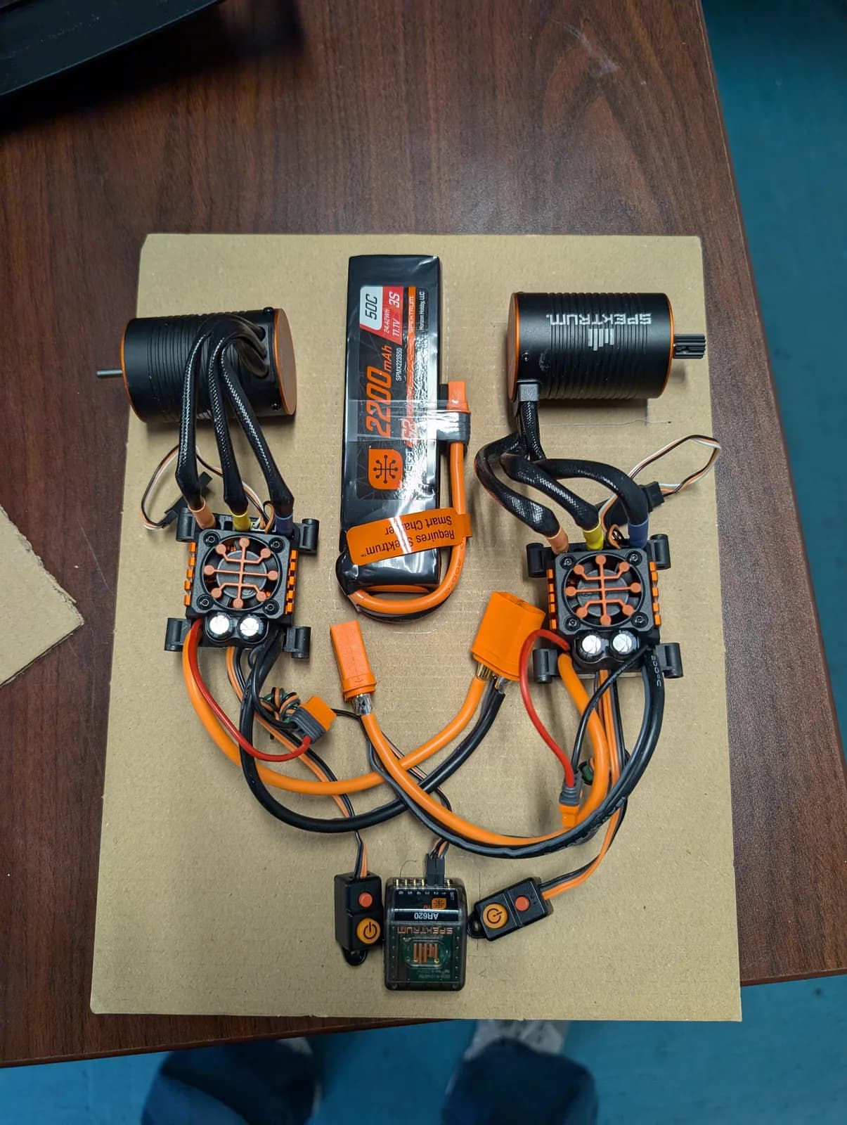 Motors, electronic controllers and wiring for a robotics project